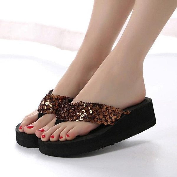 Summer Women Flip Flops Casual Sequins Anti-Slip Slippers Beach Flip Flat Sandals Beach Open Toe Shoes Womens Glitter Bling Fancy Slide Flat Low Sparkle Sandals Elegant Shoes