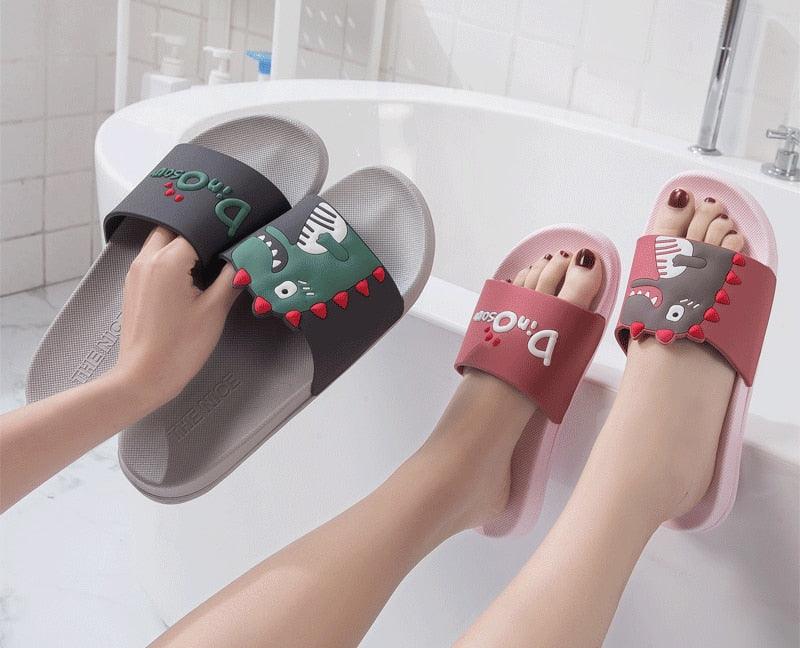 Summer Women Floor Flat Shoes Lovely Indoor Flip Flops Female Non-Slip Bathroom Home Slippers Women Cartoon Comfort Slip-On Sandal Shower Water Shoe