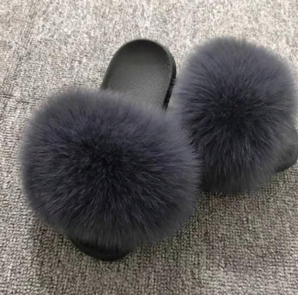 Summer Women Fox Fur Slippers Indoor Slides Fashion Flip Flops Casual Sandals Furry Fluffy Plush Slides Lightweight House Slippers Fluffy Sandals Outdoor Indoor Women Shoes