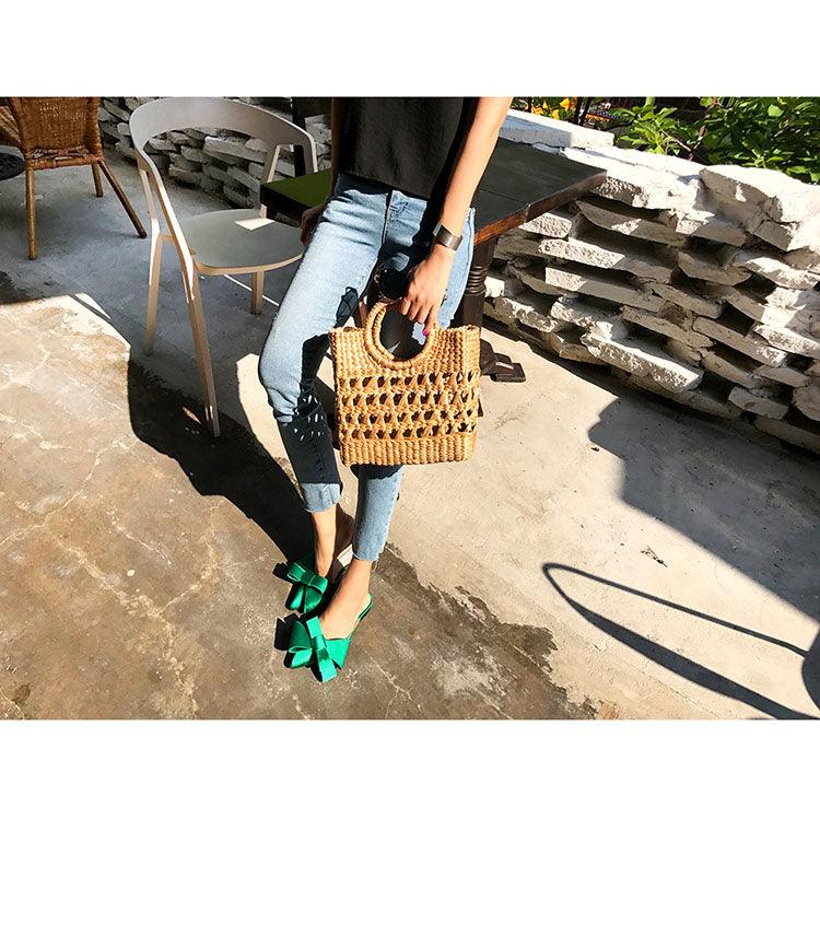 Summer Women's Shoes Silk Satin Trendy Slippers Flat Heel Women's Shoes Silk Satin Pointed Bow Tie Flat Heel Outdoor Sandals Slides Party Sandals Casual Shoes Summer Low Heeled