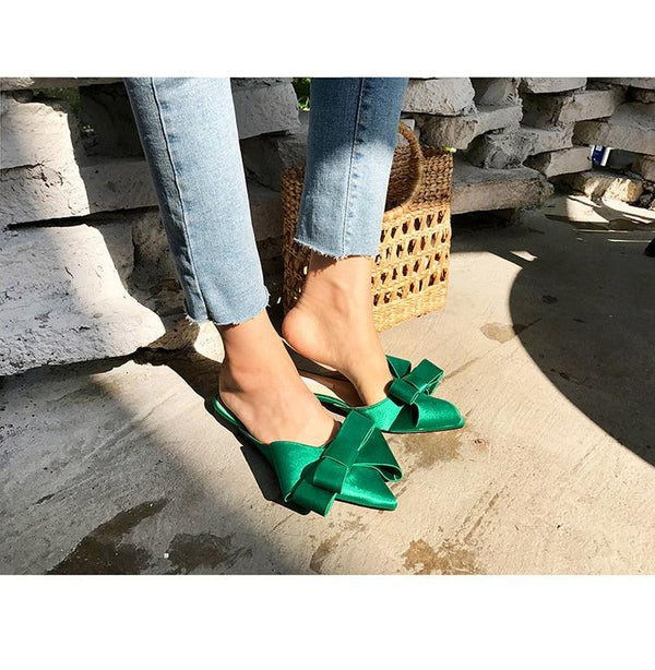 Summer Women's Shoes Silk Satin Trendy Slippers Flat Heel Women's Shoes Silk Satin Pointed Bow Tie Flat Heel Outdoor Sandals Slides Party Sandals Casual Shoes Summer Low Heeled