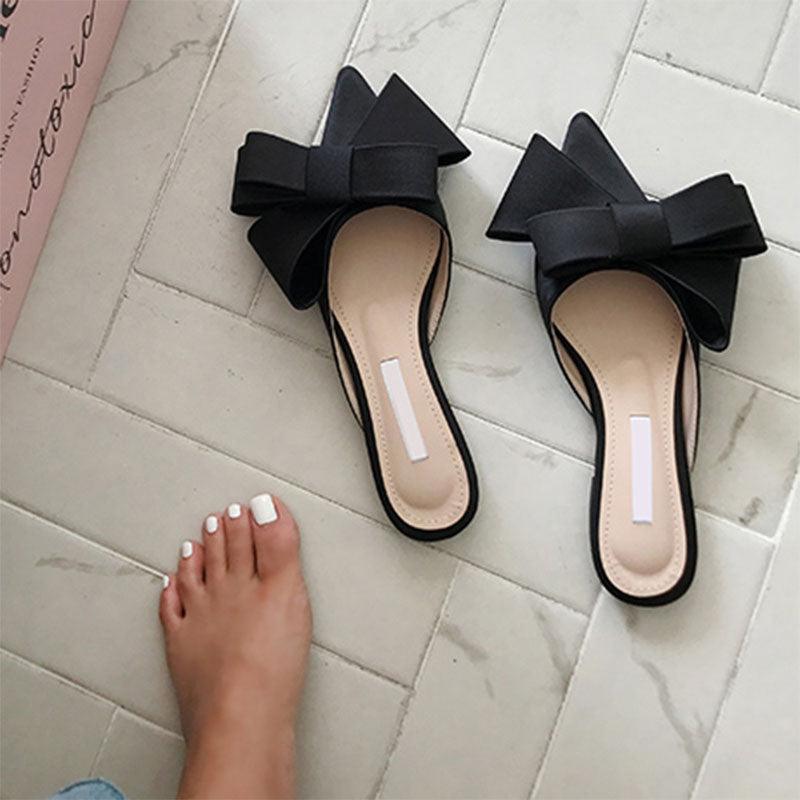 Summer Women's Shoes Silk Satin Trendy Slippers Flat Heel Women's Shoes Silk Satin Pointed Bow Tie Flat Heel Outdoor Sandals Slides Party Sandals Casual Shoes Summer Low Heeled
