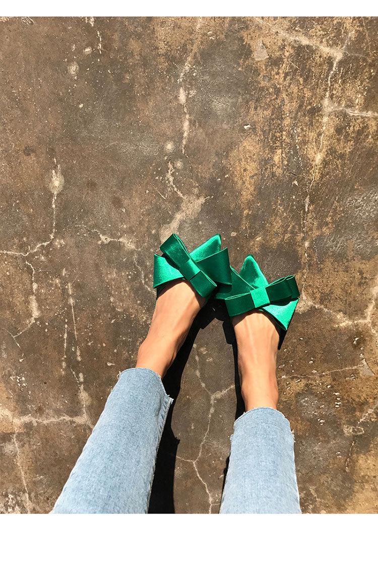 Summer Women's Shoes Silk Satin Trendy Slippers Flat Heel Women's Shoes Silk Satin Pointed Bow Tie Flat Heel Outdoor Sandals Slides Party Sandals Casual Shoes Summer Low Heeled