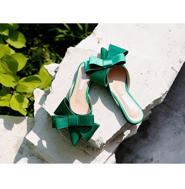 Summer Women's Shoes Silk Satin Trendy Slippers Flat Heel Women's Shoes Silk Satin Pointed Bow Tie Flat Heel Outdoor Sandals Slides Party Sandals Casual Shoes Summer Low Heeled