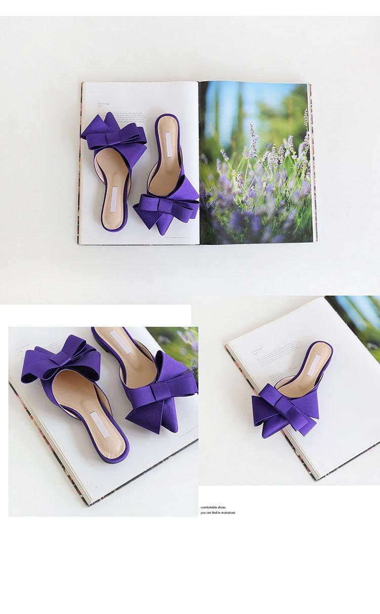 Summer Women's Shoes Silk Satin Trendy Slippers Flat Heel Women's Shoes Silk Satin Pointed Bow Tie Flat Heel Outdoor Sandals Slides Party Sandals Casual Shoes Summer Low Heeled