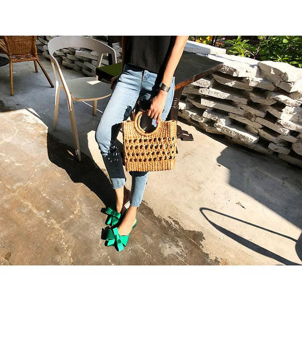 Summer Women's Shoes Silk Satin Trendy Slippers Flat Heel Women's Shoes Silk Satin Pointed Bow Tie Flat Heel Outdoor Sandals Slides Party Sandals Casual Shoes Summer Low Heeled
