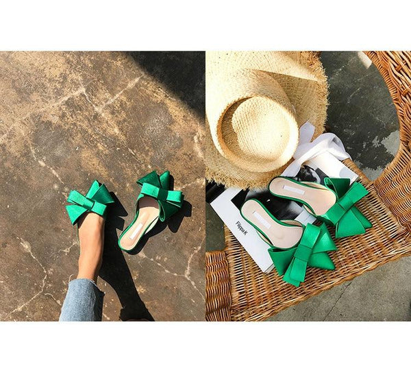 Summer Women's Shoes Silk Satin Trendy Slippers Flat Heel Women's Shoes Silk Satin Pointed Bow Tie Flat Heel Outdoor Sandals Slides Party Sandals Casual Shoes Summer Low Heeled