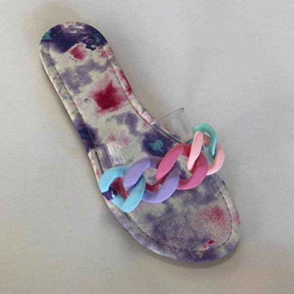 Summer Women's Slippers Flats Metal Chain Slides Square Toe Flip Flops Woman Beach Slipper Beach Open Toe Flat Slippers Fashion Golden Chain Luxury Slide Flip Flops Slip On Outdoor Slipper