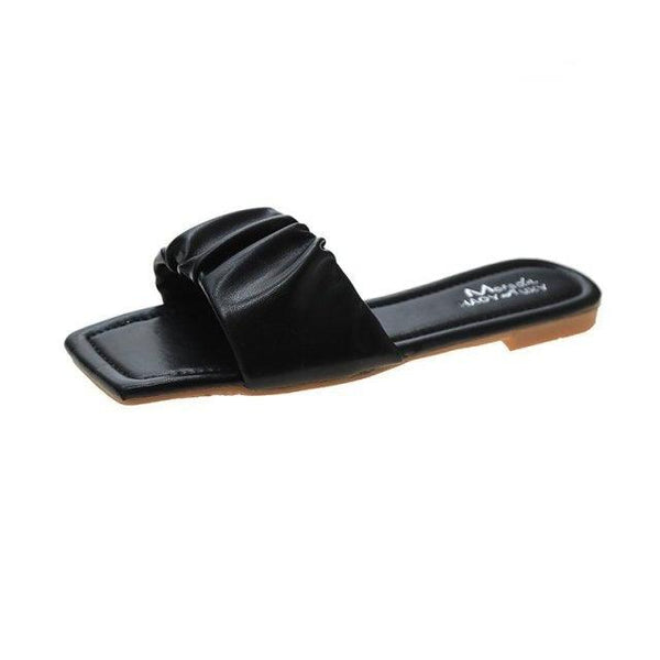 Summer Women Sandals Slippers Pleated Flip Flop Casual Beach Square Open Toe Shoes Outdoor Slippers Open Toe Flat Sandals Slip On Slide Sandals Strap Flat Sandals
