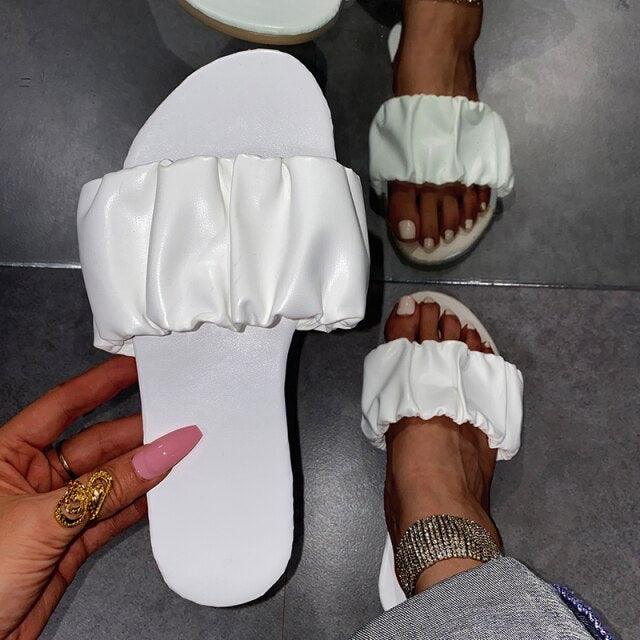 Summer Women Sandals Slippers Pleated Flip Flop Casual Beach Square Open Toe Shoes Outdoor Slippers Open Toe Flat Sandals Slip On Slide Sandals Strap Flat Sandals