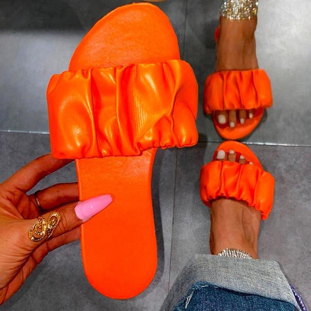 Summer Women Sandals Slippers Pleated Flip Flop Casual Beach Square Open Toe Shoes Outdoor Slippers Open Toe Flat Sandals Slip On Slide Sandals Strap Flat Sandals