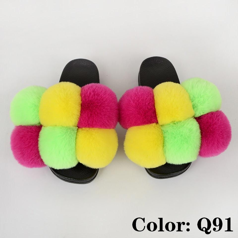 Summer Women Slippers Faux Fur Slides For Women Fluffy Slippers House Shoes Woman Slippers Open Toe Fuzzy Fur Slippers Girls Fluffy House Slides Outdoor Indoor Slippers