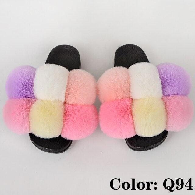 Summer Women Slippers Faux Fur Slides For Women Fluffy Slippers House Shoes Woman Slippers Open Toe Fuzzy Fur Slippers Girls Fluffy House Slides Outdoor Indoor Slippers
