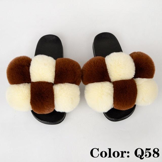 Summer Women Slippers Faux Fur Slides For Women Fluffy Slippers House Shoes Woman Slippers Open Toe Fuzzy Fur Slippers Girls Fluffy House Slides Outdoor Indoor Slippers