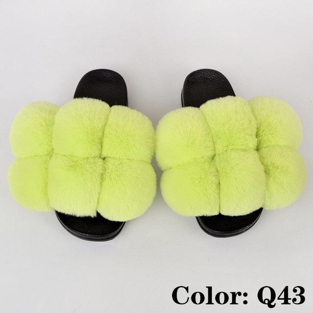 Summer Women Slippers Faux Fur Slides For Women Fluffy Slippers House Shoes Woman Slippers Open Toe Fuzzy Fur Slippers Girls Fluffy House Slides Outdoor Indoor Slippers