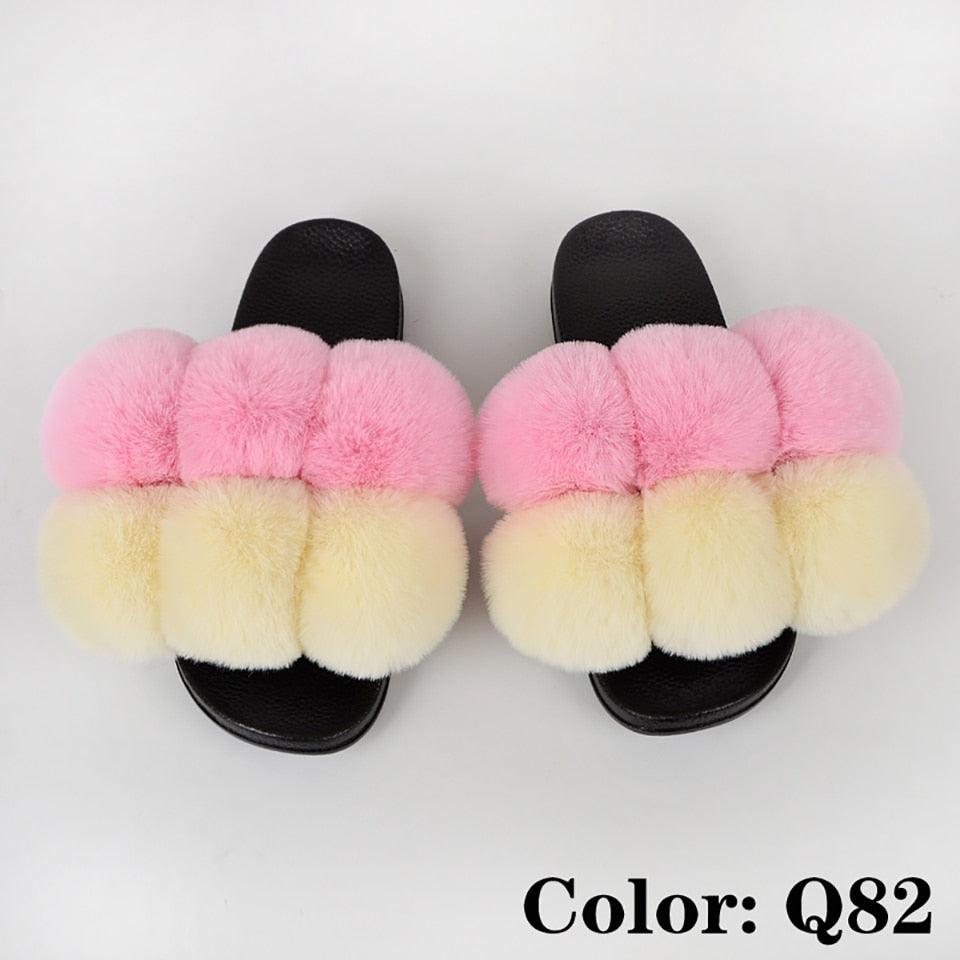 Summer Women Slippers Faux Fur Slides For Women Fluffy Slippers House Shoes Woman Slippers Open Toe Fuzzy Fur Slippers Girls Fluffy House Slides Outdoor Indoor Slippers