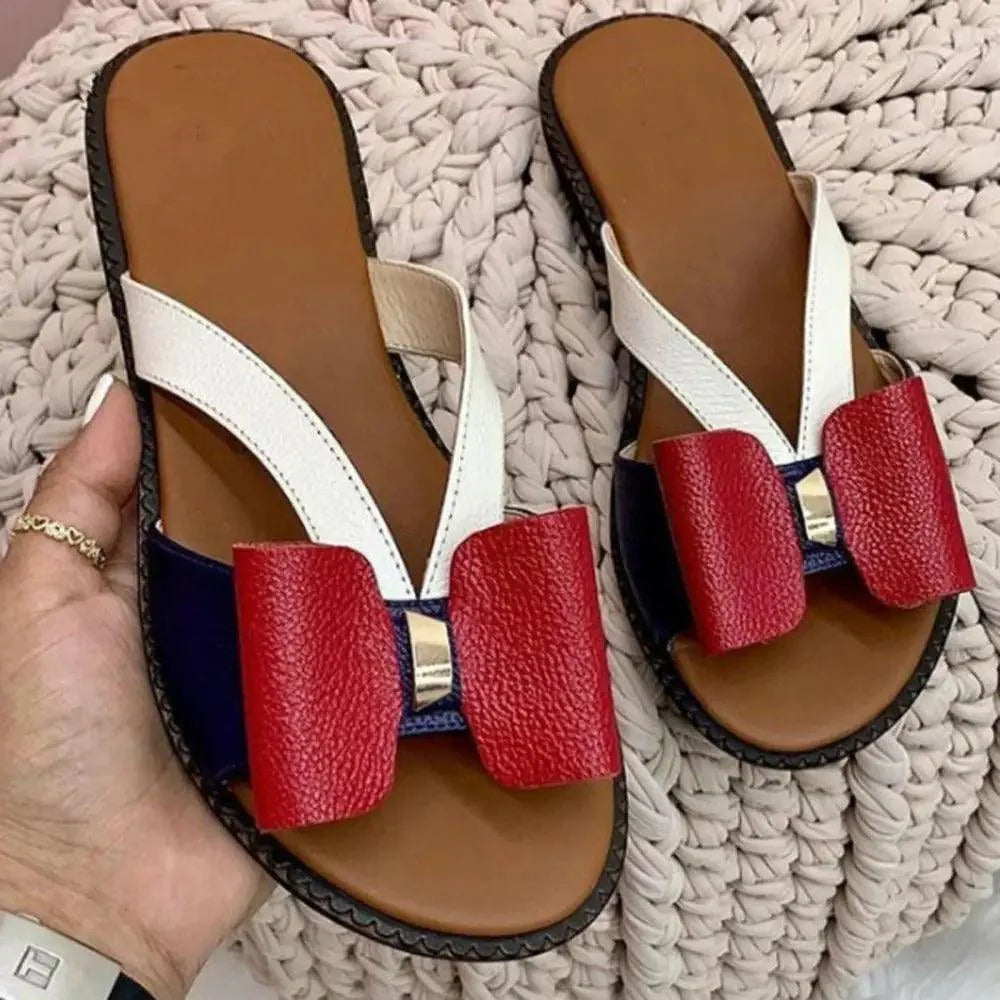 Summer Women Stylish Flat Sandals Fashion Elegant Soft Colors Butterfly Knot Design