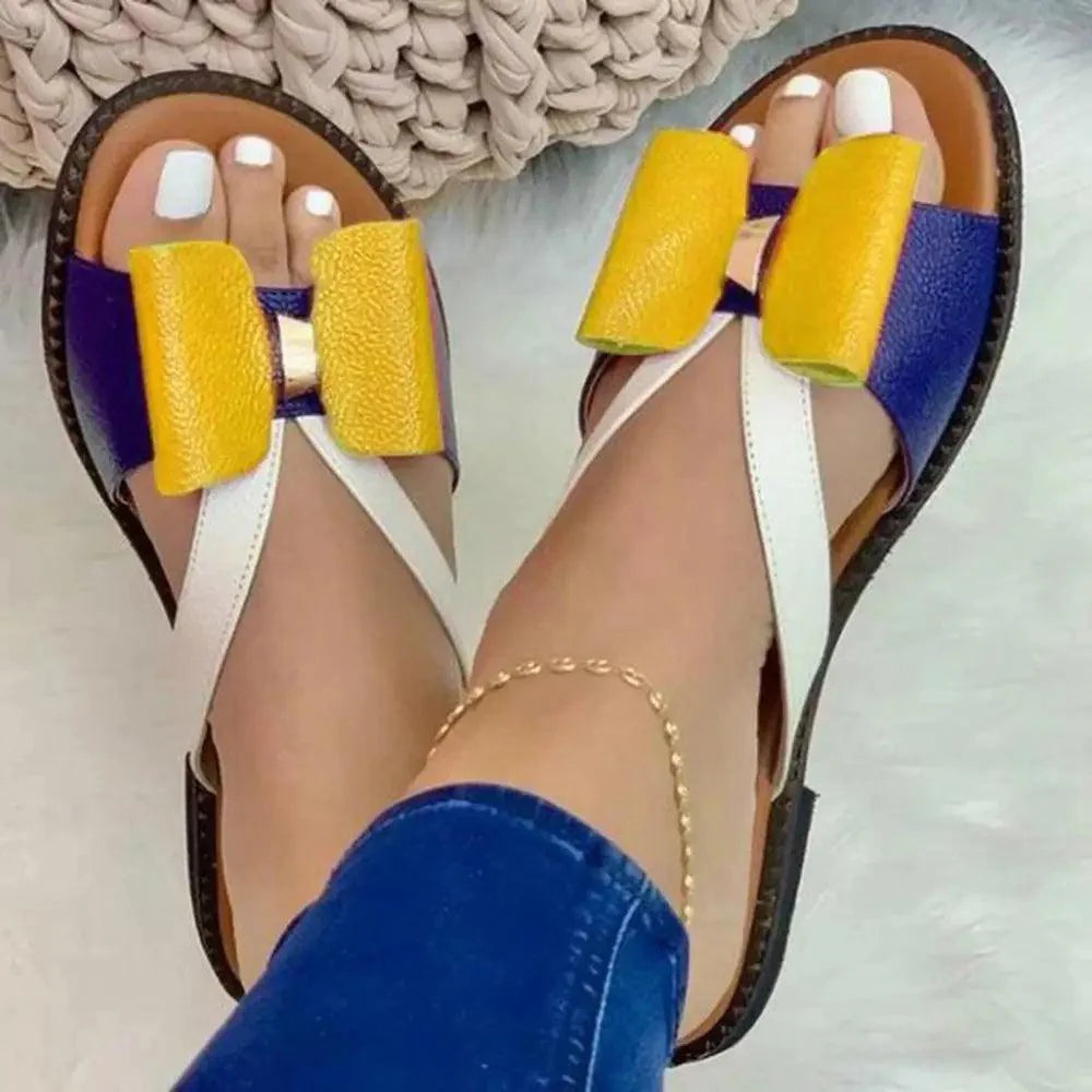 Summer Women Stylish Flat Sandals Fashion Elegant Soft Colors Butterfly Knot Design