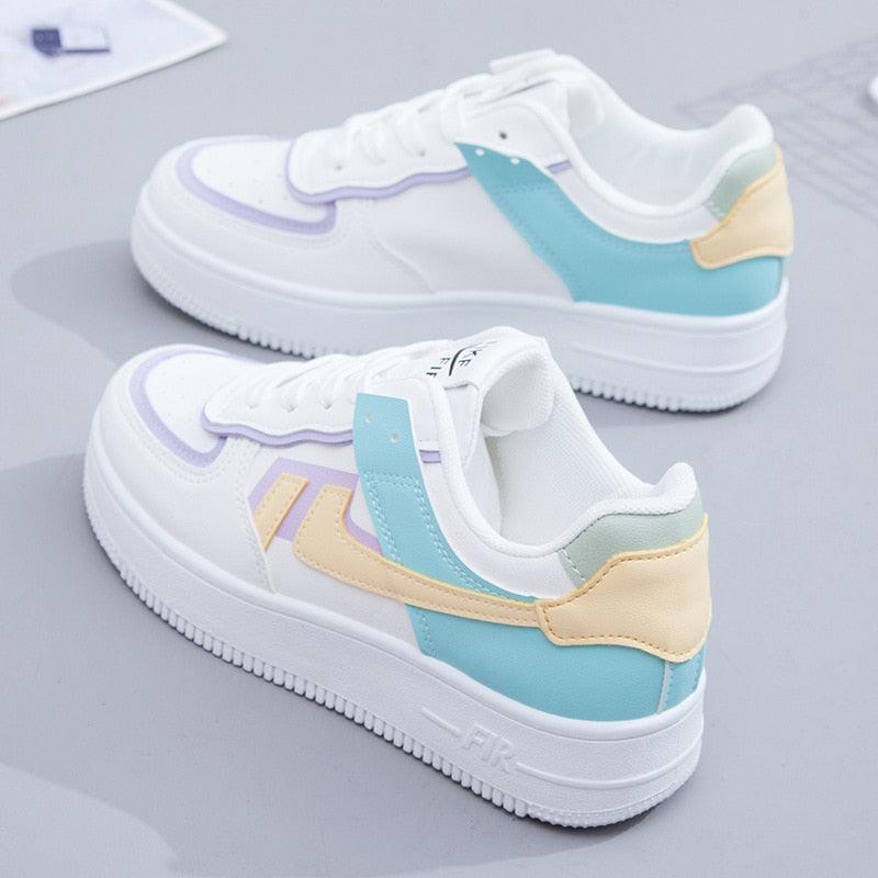 Summer Womens Stylish Sneakers White Tennis Women  Slip On Female Row Shoes Platform Flats Casual Lace Up Woman Comfort Walking Shoes White Women Breathable Sneakers