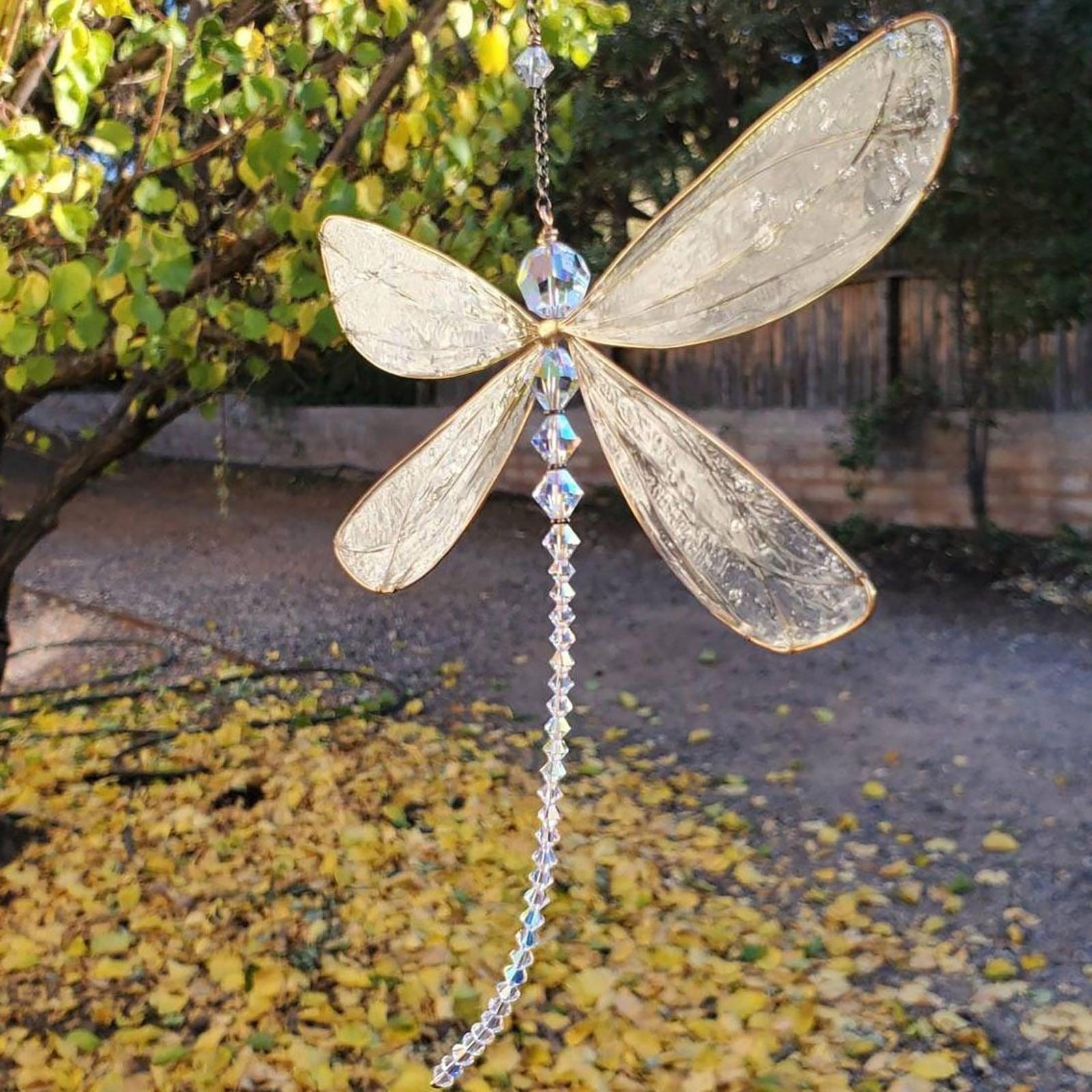 Sun Catcher Ornament Window Crystal Guardian Angel Wing  Prism Pendant Rainbow Maker Collection Crystal Dragonflys Sun-catcher Wind Chimes Home Garden Hanging Decor Gifts Photography Prop Festival Decoration