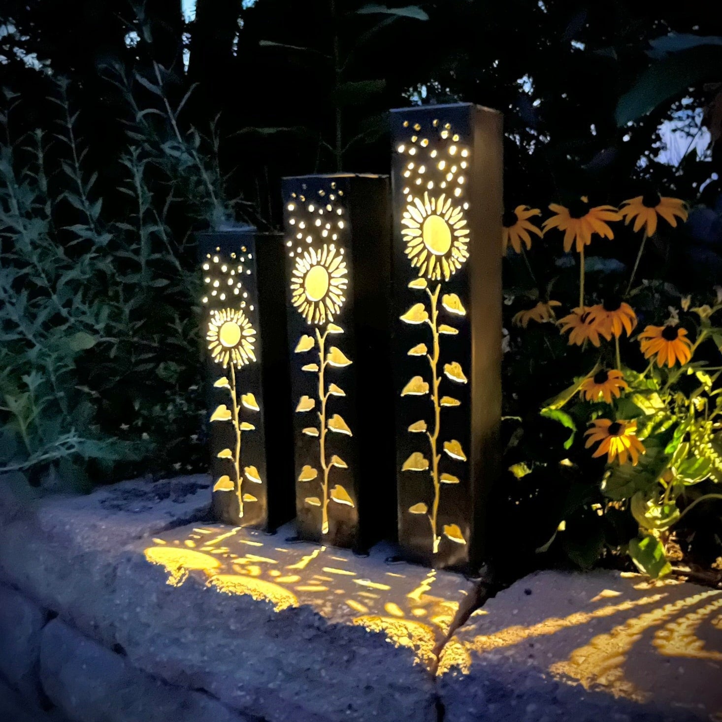 Sunflowers Under the Stars Luminary Pillar w/ Solar Cap | 12-inch, 14-inch, 16-inch