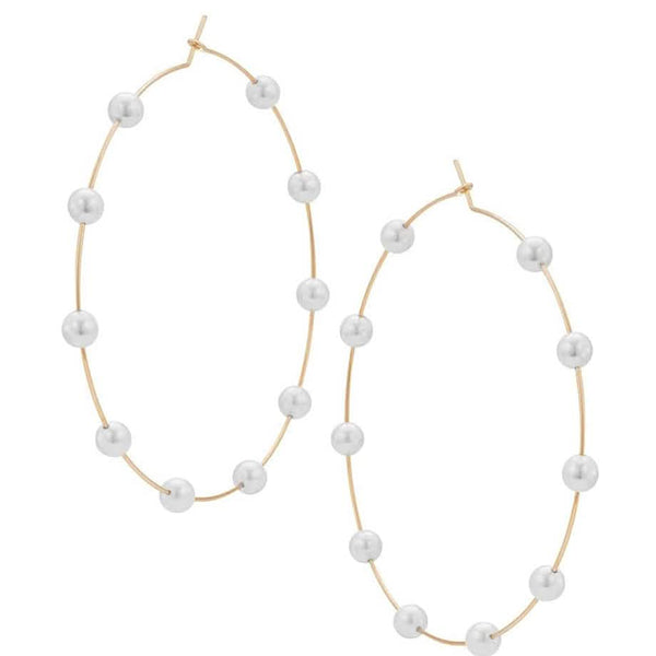 Super Huge Circle Pearls Earrings Thin Dangle