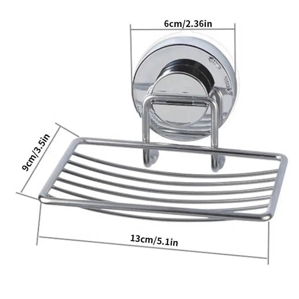 Super Strong Vacuum Suction Cup Soap Holder Drain Stainless Steel Wall-Mounted Soap Dish Shower Box Dish Punch-Free Bathroom Accessories Bathroom Soap Dish Holder Shower Soap Dish Saver Tray Bar Soap Sponge Holder for Shower Bathroom And Kitchen