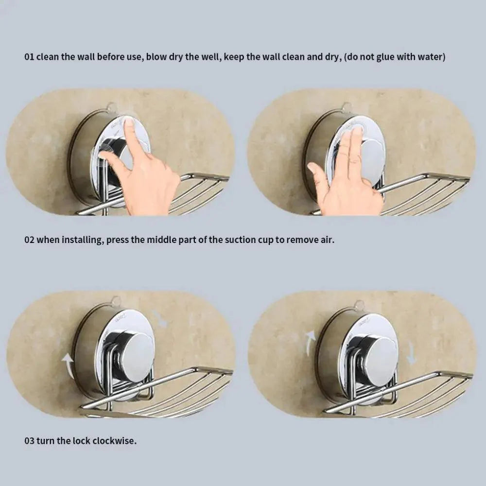 Super Strong Vacuum Suction Cup Soap Holder Drain Stainless Steel Wall-Mounted Soap Dish Shower Box Dish Punch-Free Bathroom Accessories Bathroom Soap Dish Holder Shower Soap Dish Saver Tray Bar Soap Sponge Holder for Shower Bathroom And Kitchen