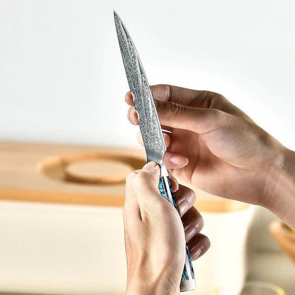Ronin Chef Knife VG10 Damascus Petty Knife with Abalone Shell Handle - Gifts for You 'n Me