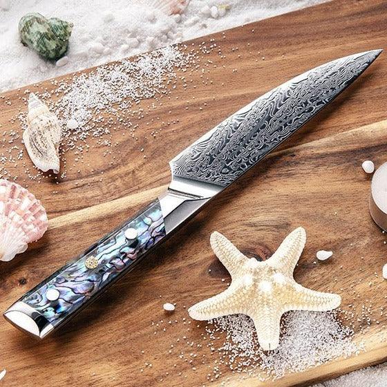 Ronin Chef Knife VG10 Damascus Petty Knife with Abalone Shell Handle - Gifts for You 'n Me