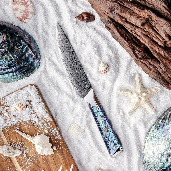 Ronin Chef Knife VG10 Damascus Petty Knife with Abalone Shell Handle - Gifts for You 'n Me