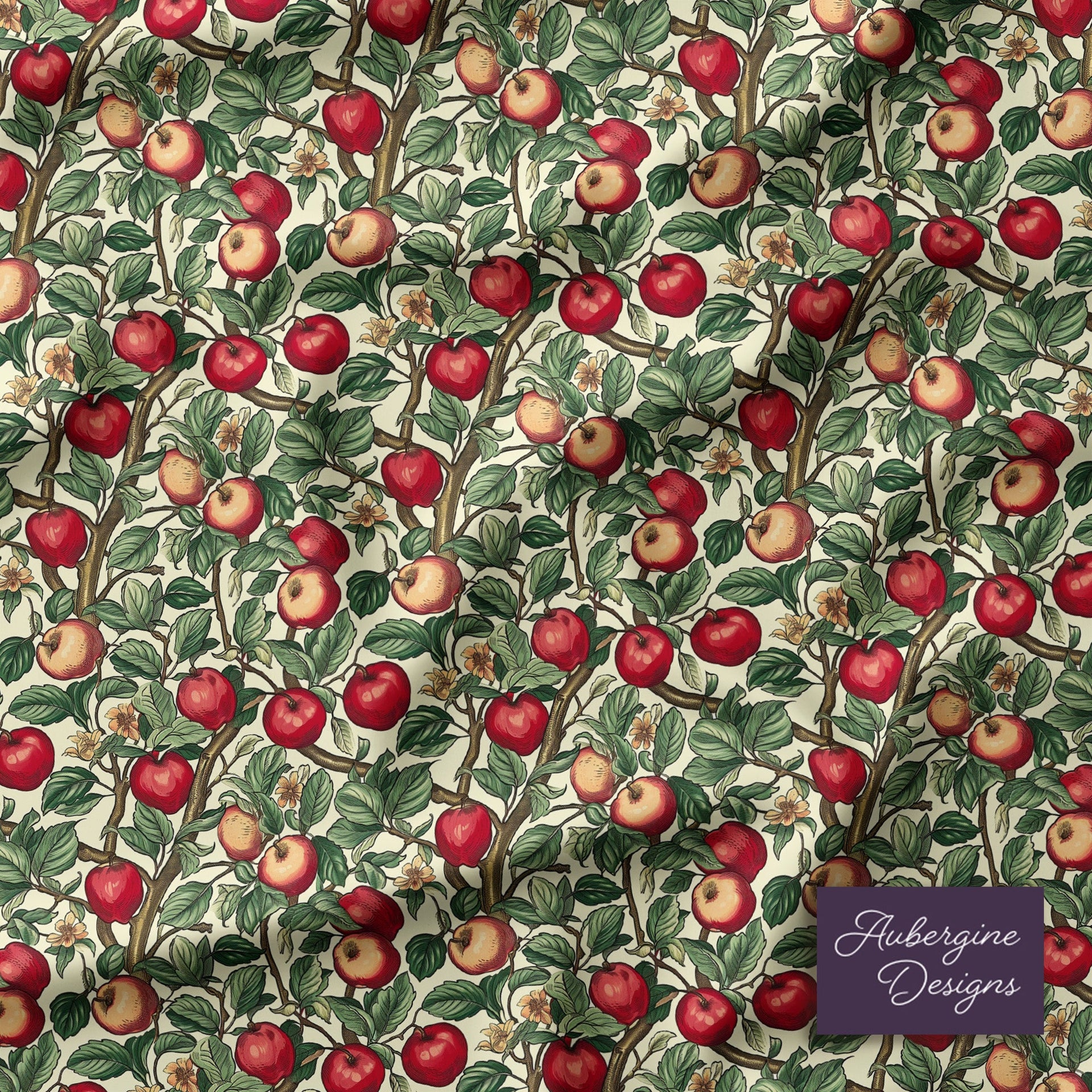 Window Curtain Set - Cotton Blend (2 Panels) | Apple | William Morris Inspired Collection