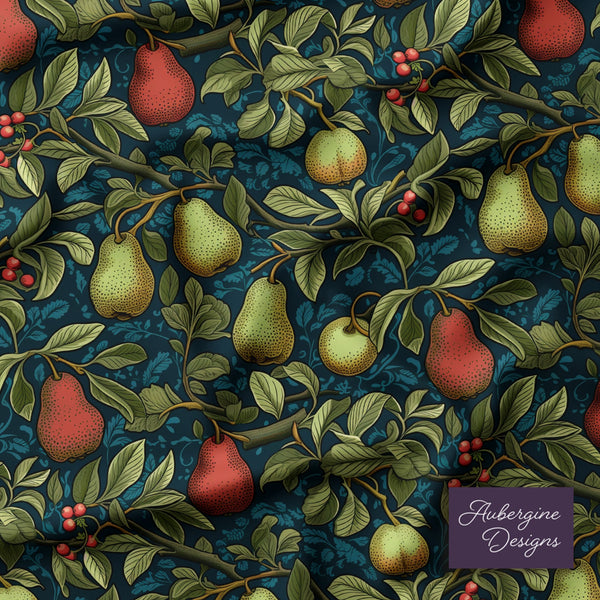 5 Piece Reversible Duvet Cover Set | Cotton Blend | Pears - William Morris Inspired Collection