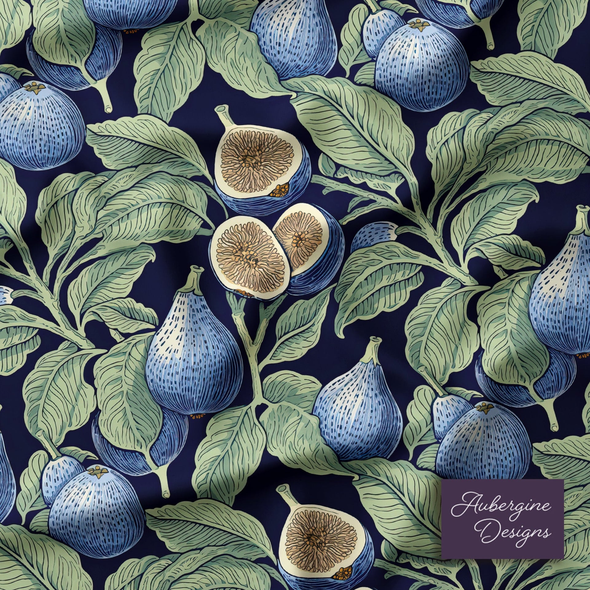 Window Curtain Set - Cotton Blend (2 Panels) | Sliced Fig | William Morris Inspired Collection
