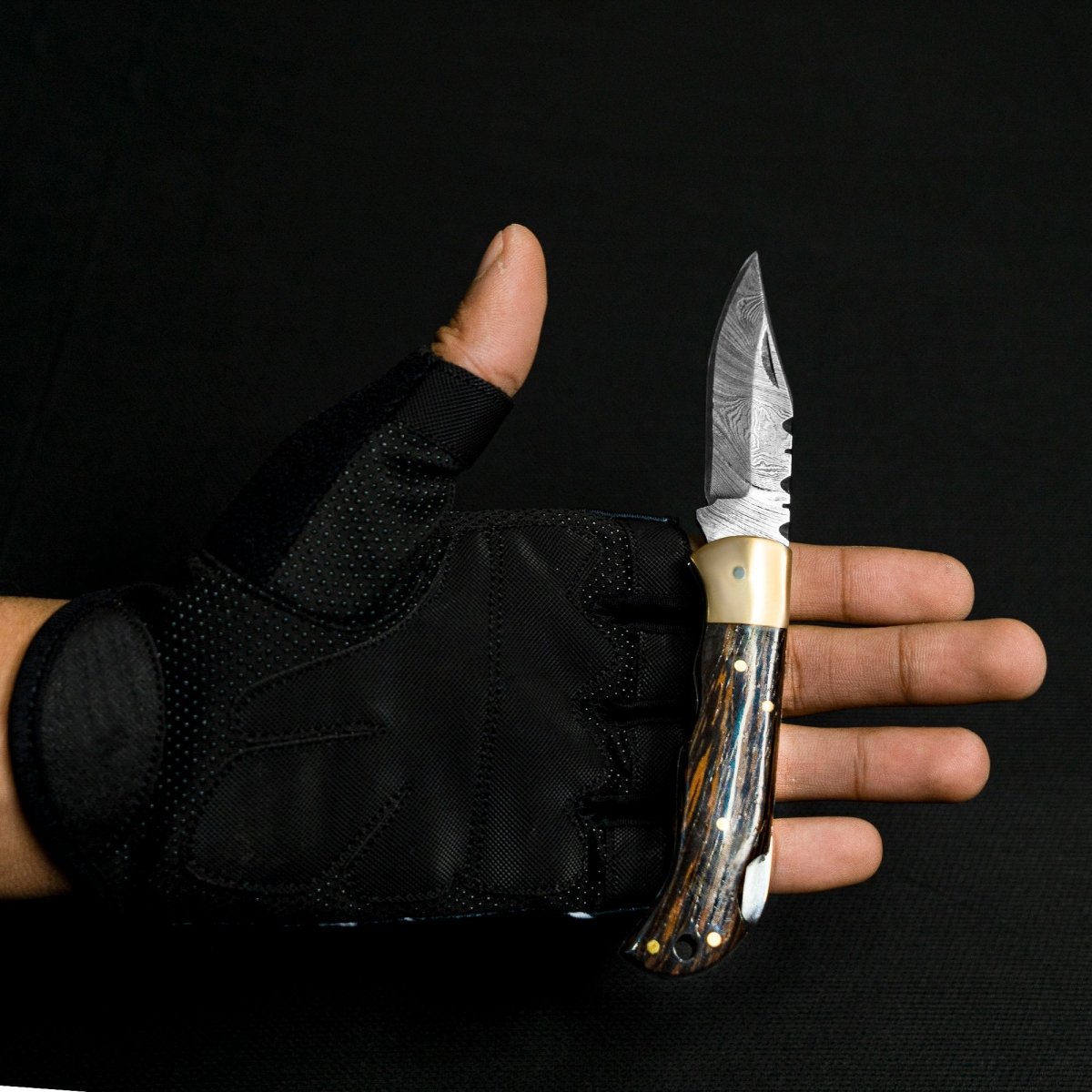 SwiftFlip Damascus Pocket Knife with Exotic Wenge Wood Handle