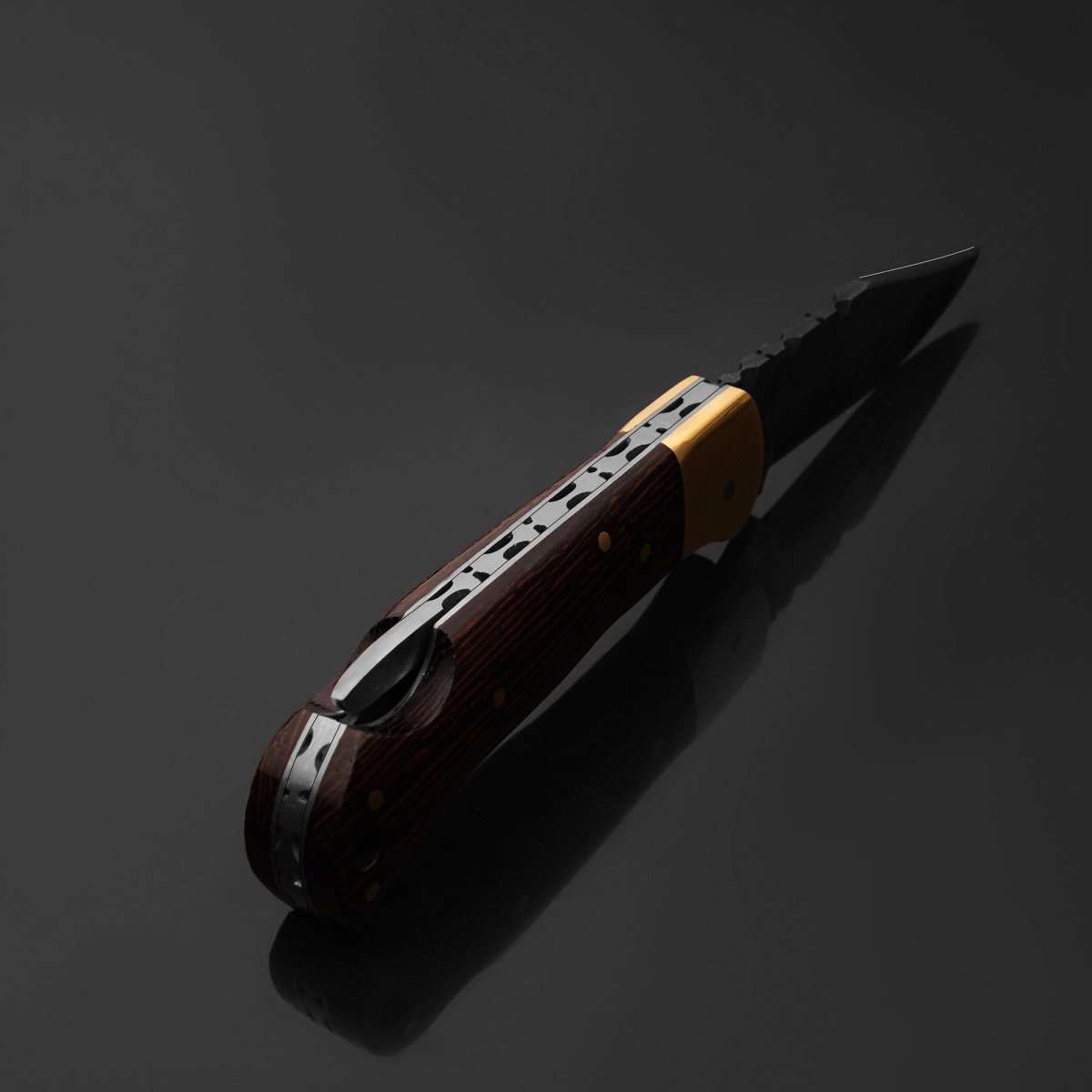 SwiftFlip Damascus Pocket Knife with Exotic Wenge Wood Handle