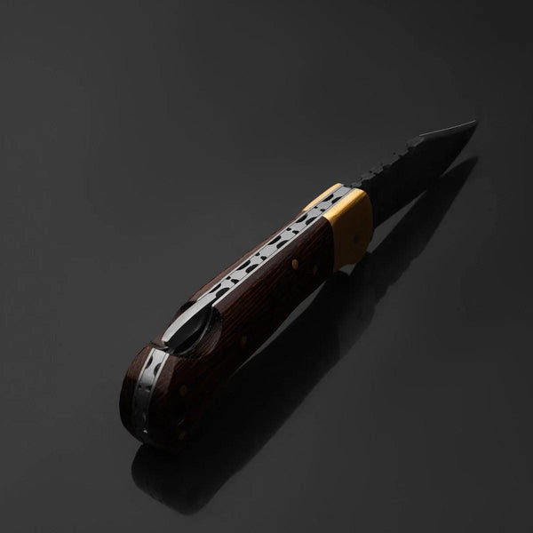 SwiftFlip Damascus Pocket Knife with Exotic Wenge Wood Handle - Gifts for You 'n Me