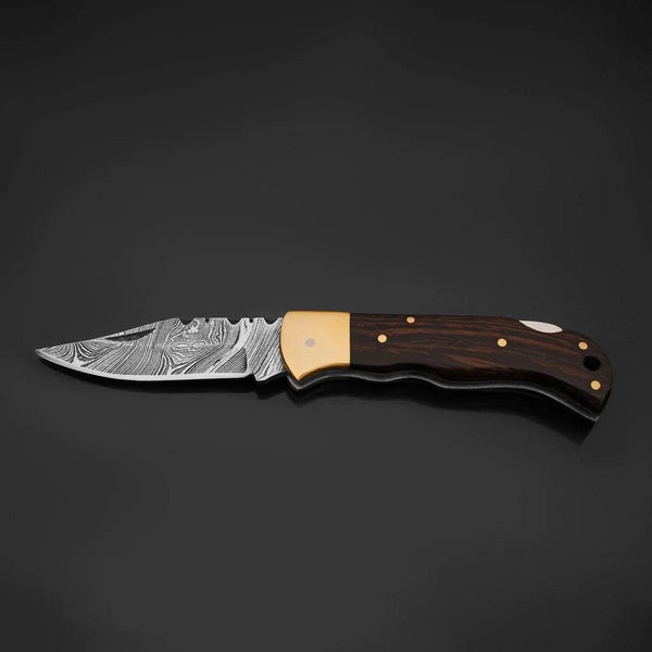 SwiftFlip Damascus Pocket Knife with Exotic Wenge Wood Handle - Gifts for You 'n Me