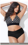 Swimwear High Waist Two Piece Plus Size Large Size Plus Fat Printed Swimsuit Women Back Bikini Beach Bathing Suit Women High Waist Swimsuits Triangle Bathing Suit - Black / 4XL