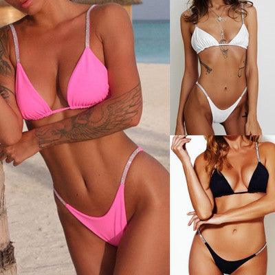 Swimwear Women Micro Bikini  Solid  Black G-String Swimsuits Bathers Bathing Suit 2 Piece Set  Bikinis For Women  Bathing Suit Women's Two-Piece Swimwear