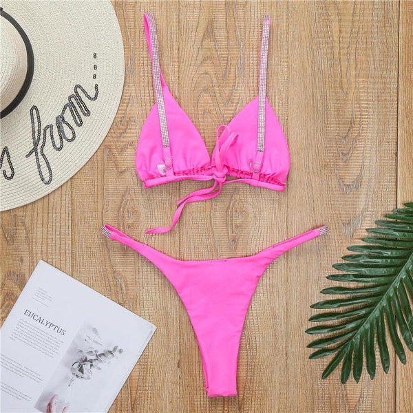 Swimwear Women Micro Bikini  Solid  Black G-String Swimsuits Bathers Bathing Suit 2 Piece Set  Bikinis For Women  Bathing Suit Women's Two-Piece Swimwear