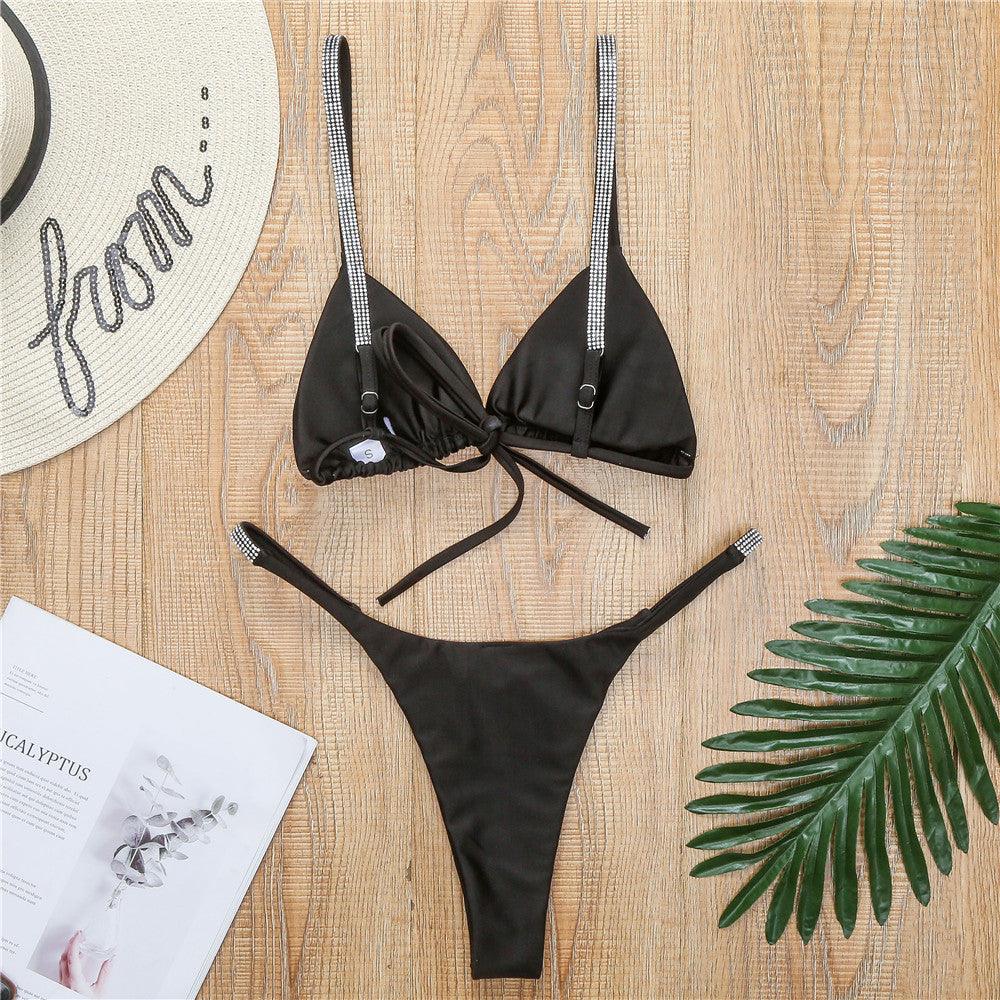 Swimwear Women Micro Bikini  Solid  Black G-String Swimsuits Bathers Bathing Suit 2 Piece Set  Bikinis For Women  Bathing Suit Women's Two-Piece Swimwear