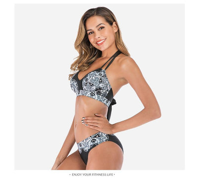 Swimwear Women Plus Size Two-Pieces Split Bikinis Set Padded Push Up Bikini Set Two Pieces Swimsuit Women Swimwear Bathing Suit Gifts For Mom Wife Girlfriend Bathing Suit Push Up Padded Halter Polyester Print Beachwear Swimsuit