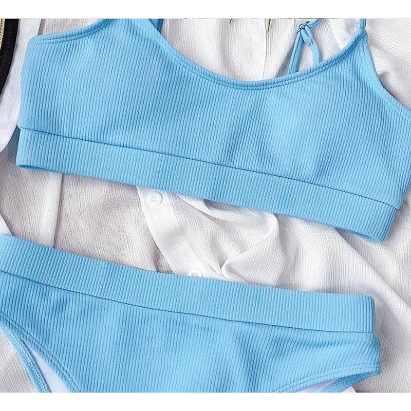 Swimwear Women Swimsuit Push Up Bikinis Fashion Women's Solid Color Bikini Pad Swimwear Swimsuit Beachwear Set Triangle Bikini Bathing Suits