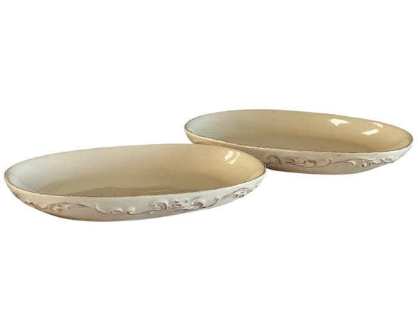 Acanthus Stoneware Oval Serving Platters, Set of 2