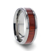 NORRO Titanium Polished Beveled Edges Padauk Wood Inlaid Men’s Wedding Band - 6mm & 8mm - 6mm / 4.00