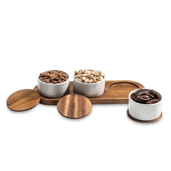 Condiment Serving Set 3 Ceramic Bowls with Lids 13