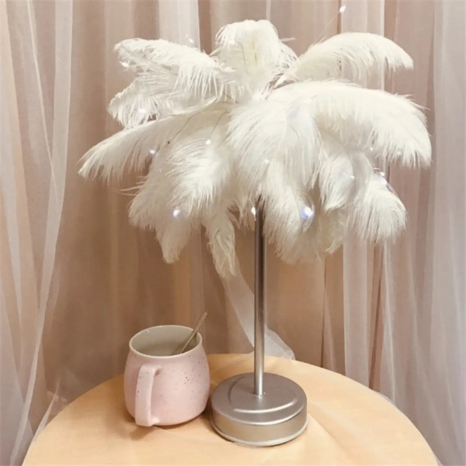Table Feather Lamp Table with USB, Battery Powered and Remote Control