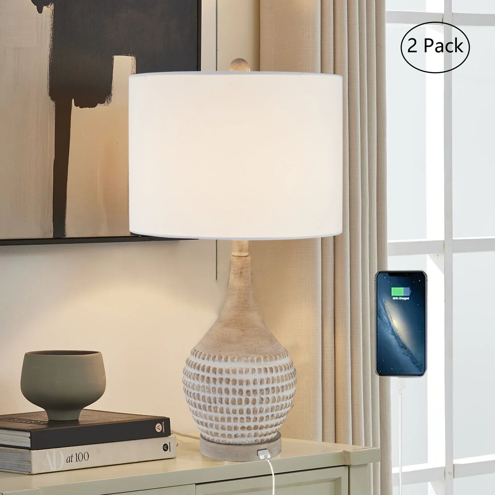 Table Lamp - 3-Way Dimmable Brown 25-Inch