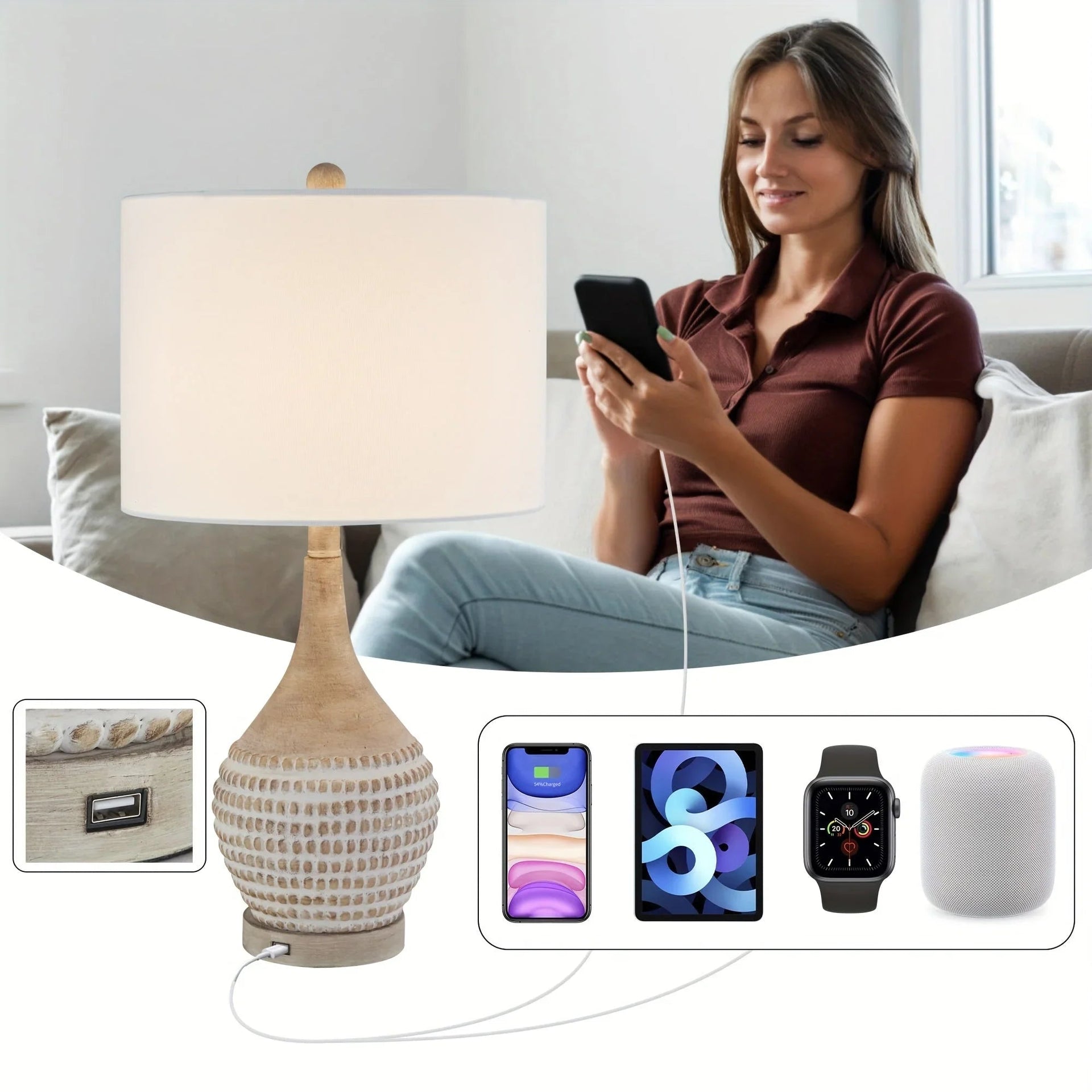 Table Lamp - 3-Way Dimmable Brown 25-Inch